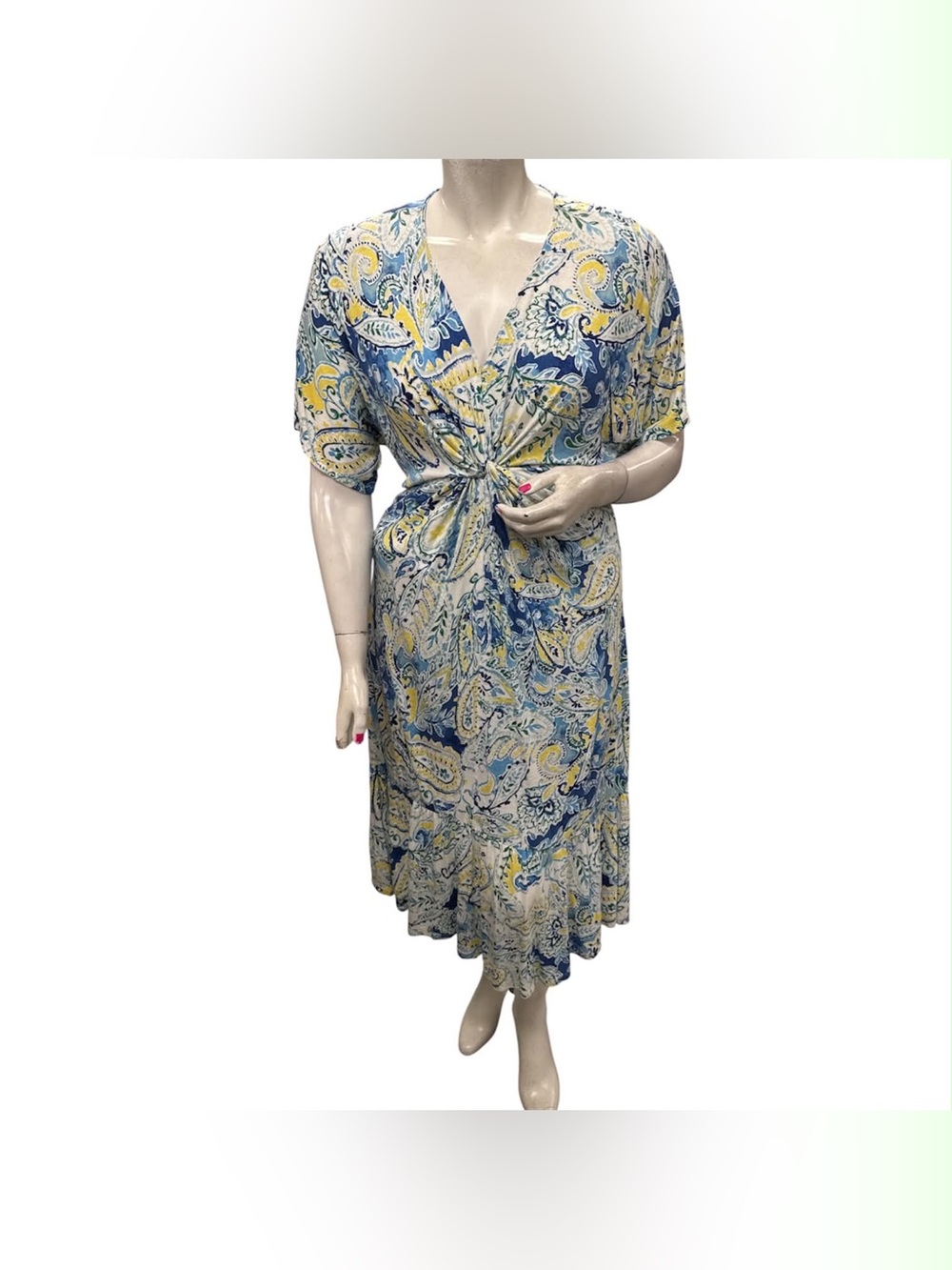 Ralph Lauren Blue & Yellow Paisley Wrap Midi Dress Size XL